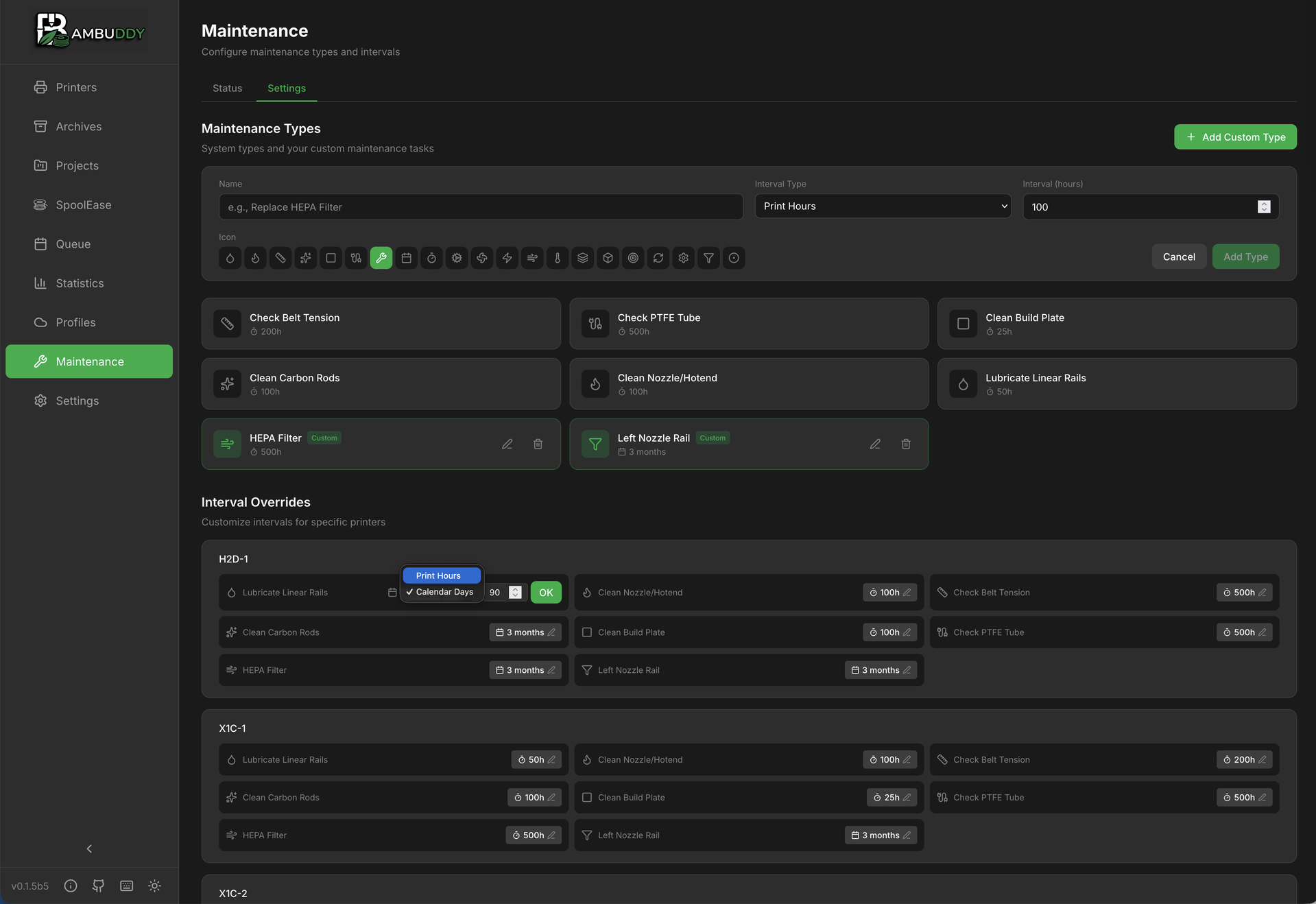 Maintenance Settings