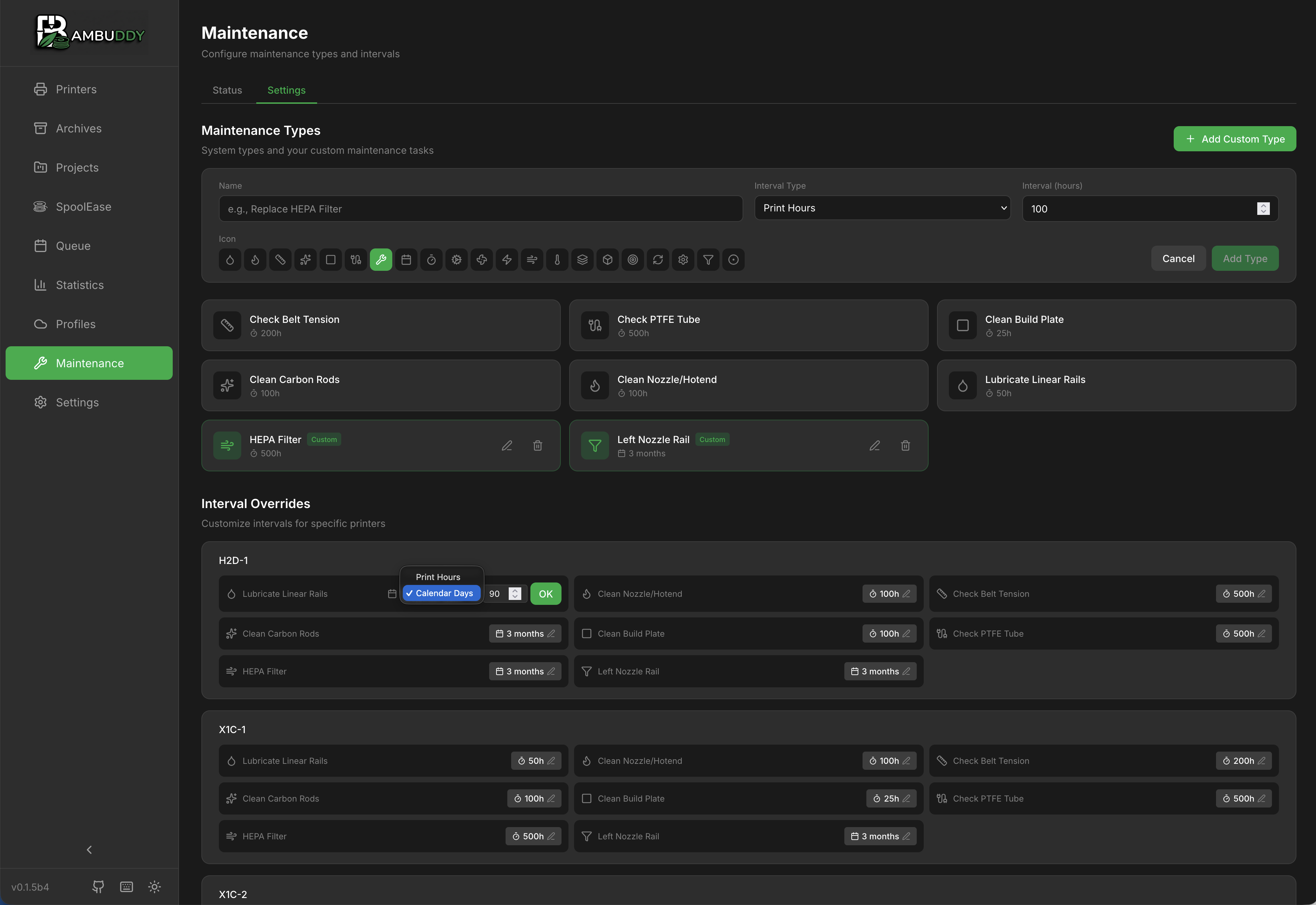 Maintenance Settings