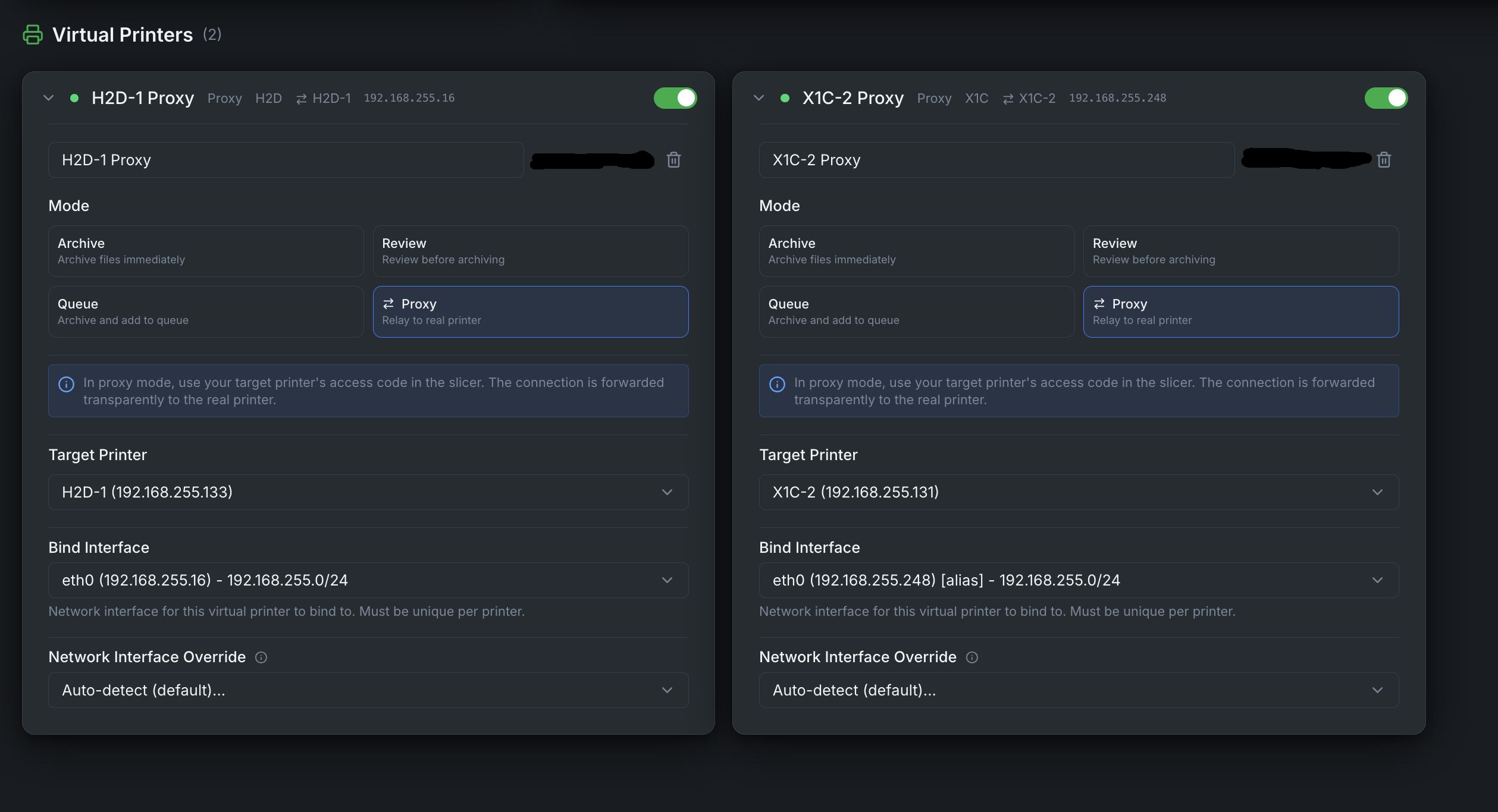 Virtual Printer Settings