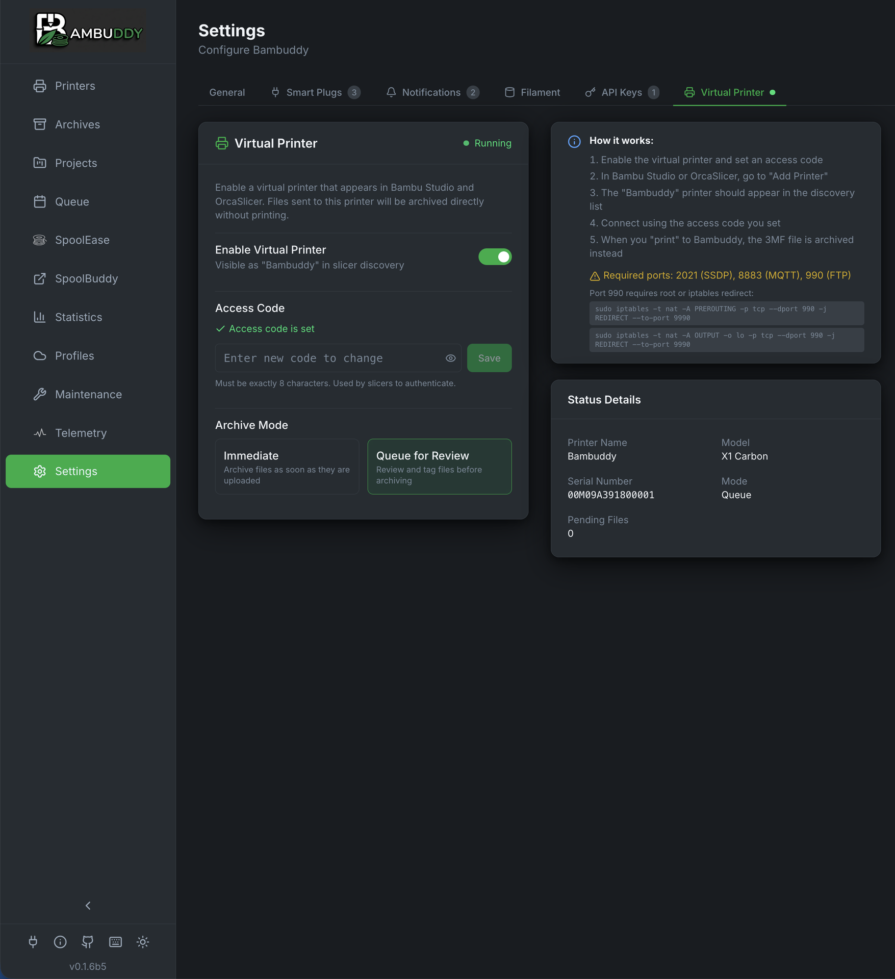 Virtual Printer Settings