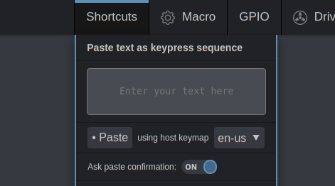 Select the keyboard layout of the target machine in the paste-as-keys menu