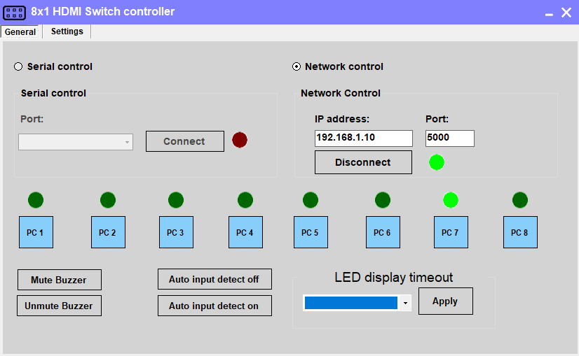 Configuration screen for TESMART Windows controller utility