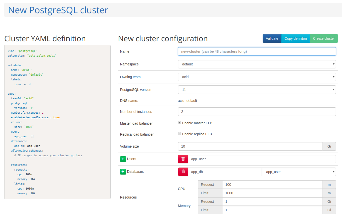 Create a new cluster pgui-new-cluster