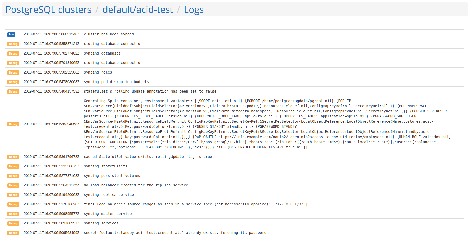 Checking operator logs pgui-operator-logs